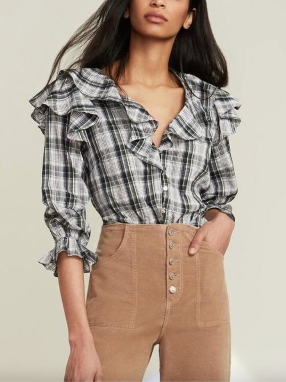 $350 NWT Veroncia Beard Multi Plaid Itha Ruffle Shirt Top size 00